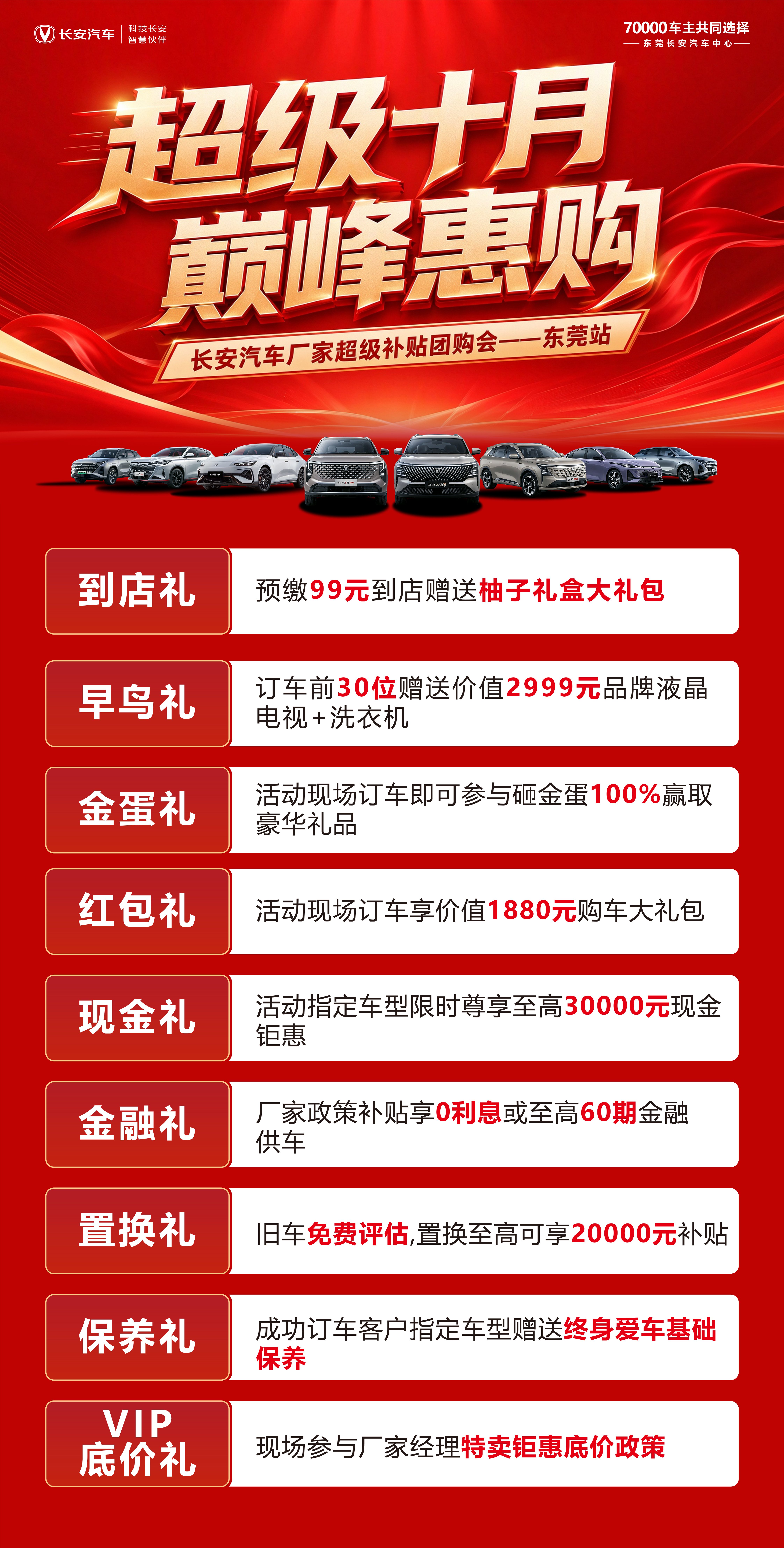 长安汽车 超级十月 巅峰惠购 活动礼遇海报